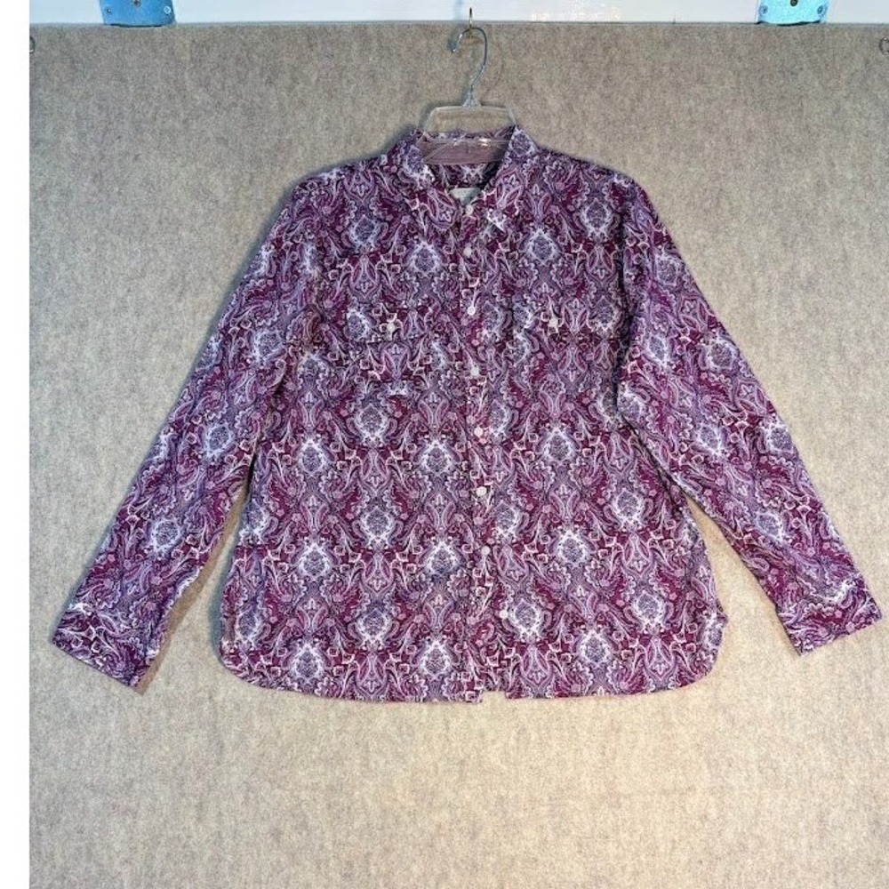 Talbots Shirt Wmn LP Purple Cotton Paisley Button Down Long Sleeve Classic Boho